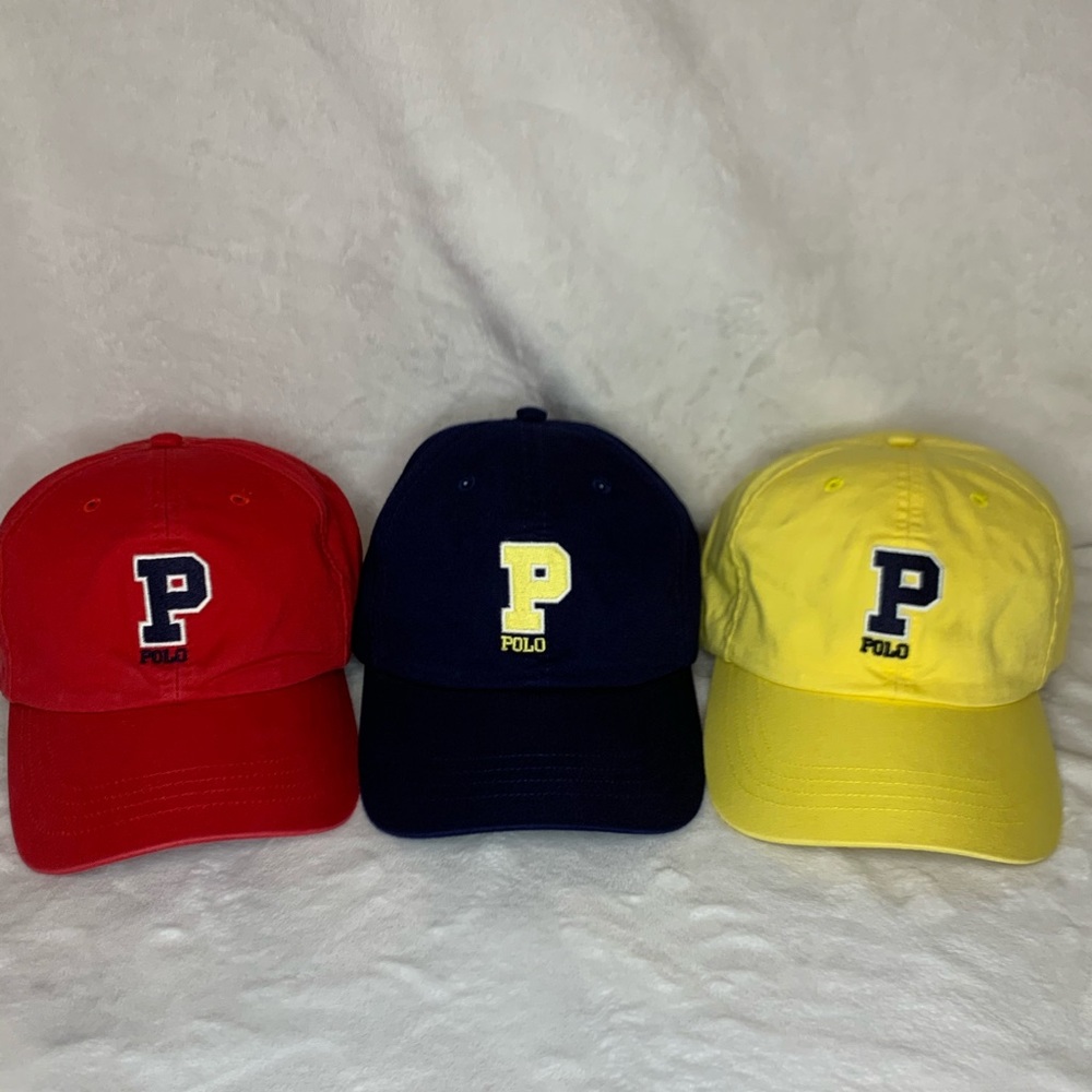 Vintage Bundle Set of 2 polo Golf P Patch Yellow, Deep Navy Adjustable hats